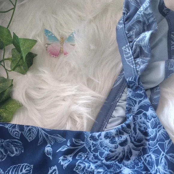 POPFLEX Blue Floral Ruffle Bra Intimates - Picture 3 of 8